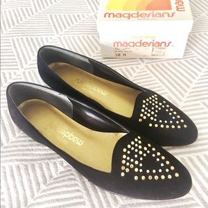 Magdesians Jill black suede wedges studded flats